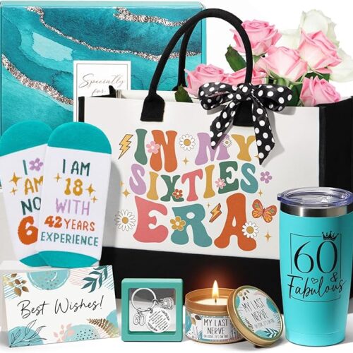60th Birthday Gifts for Women Her, Cool 1965 Birthday Gifts for 60 Year Old Women 60 Fabulous Gifts, Funny Unique Happy 60th Birthday Gifts Ideas for Her Mom Sister Friend Grandma with Canvas Tote Bag