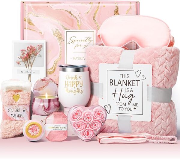 Birthday Gifts for Women Self Care Gifts Get Well Soon Gifts, Rose Relaxing Spa Gifts Basket Care Package w/ Luxury Flannel Blanket, Unique Mothers Day Gifts for Mom Her Friend Sister Wife Grandma Birthday Gifts for Women Self Care Gifts Get Well Soon Gifts, Rose Relaxing Spa Gifts Basket Care Package w/ Luxury Flannel Blanket, Unique Mothers Day Gifts for Mom Her Friend Sister Wife Grandma